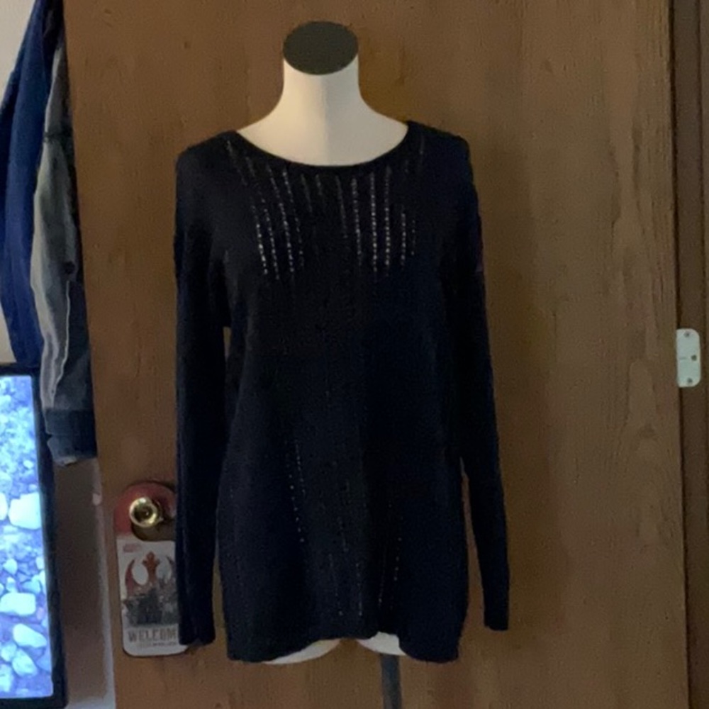 NWT CJ Banks navy open weave sweater pockets, size X 14W